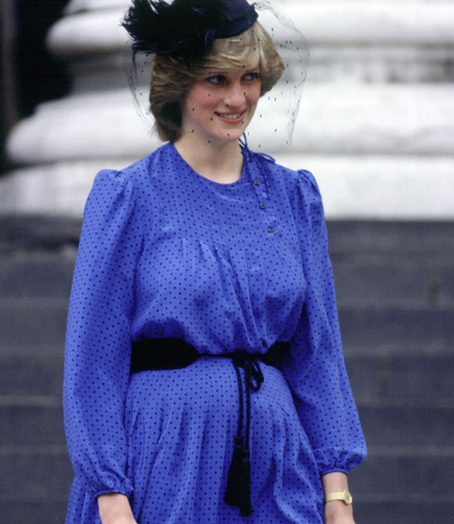 LONDON, UNITED KINGDOM - JULY 26, 1982: Shortly After The Birth Of Her Baby, Princess Diana Still In Maternity Clothes While Attending A Service Of Commemoration At St Paul's Cathedral For The Falklands War (Photo by Tim Graham/Getty Images)