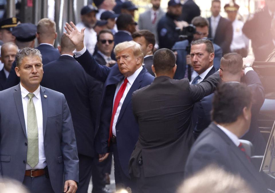 Former President Donald Trump enters a Manhattan court, Tuesday, April 4, 2023, in New York. (Getty Images)