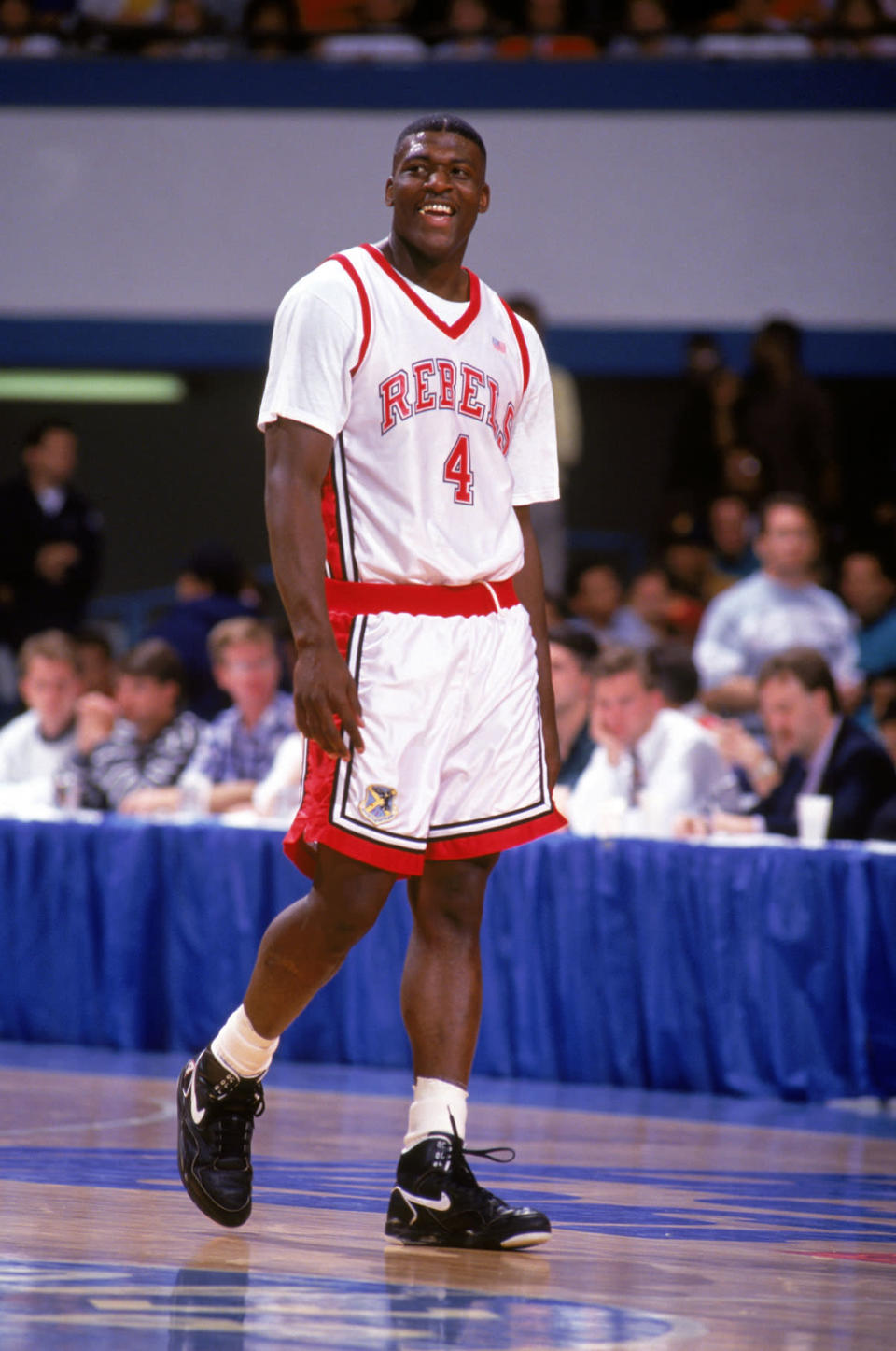 Larry Johnson was the best player on one of college basketball's most iconic teams. Built like a linebacker, the UNLV forward led the Runnin' Rebels to two Final Fours and a dominant NCAA championship win over Duke. (Photo by Stephen Wade/Getty Images)