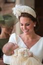 <p>Kate, who<a href="https://www.elle.com/uk/fashion/celebrity-style/a22087059/kate-middleton-alexander-mcqueen-dress-prince-louis-christening/" rel="nofollow noopener" target="_blank" data-ylk="slk:glowed in Alexander McQueen;elm:context_link;itc:0;sec:content-canvas" class="link "> glowed in Alexander McQueen</a>, cradled her youngest child - who wore the traditional royal christening gown - on his special day.</p>