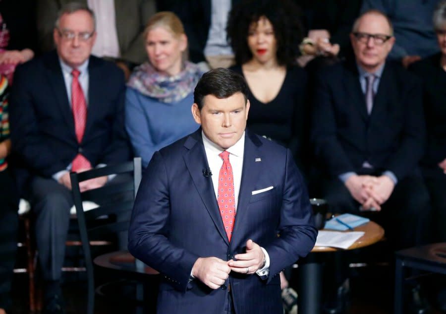 <em>Fox News town hall host Bret Baier talks to the crowd before a 2020 town hall with Democratic presidential candidates. AP Photo/Carlos Osorio</em>