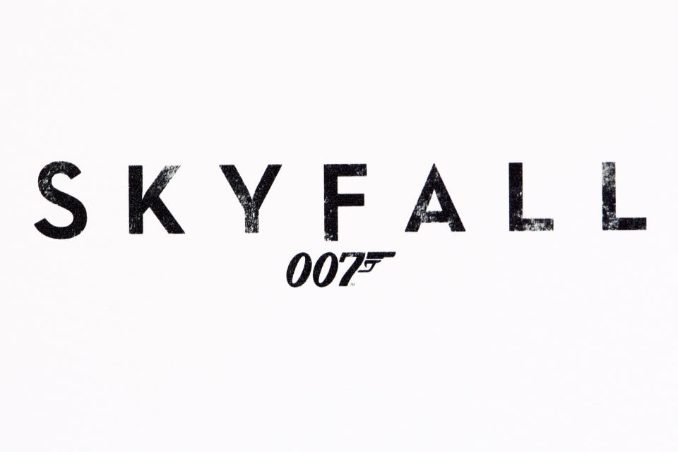 LONDON, ENGLAND - NOVEMBER 03: The logo for the new bond film at a photocall with cast and filmmakers to mark the start of production which is due to commence on the 23rd Bond Film and announce the title of the film as "Skyfall" at Massimo Restaurant & Oyster Bar on November 3, 2011 in London, United Kingdom. (Photo by Dave Hogan/Getty Images)