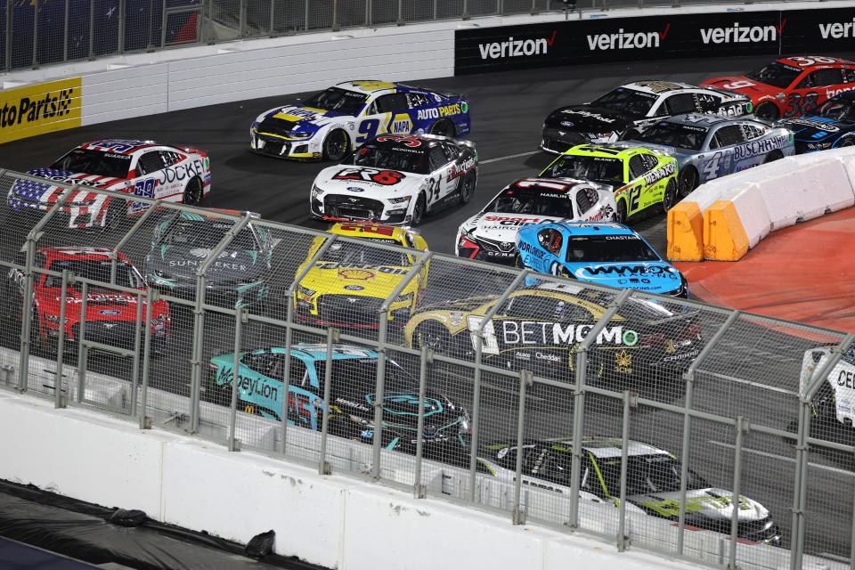 Kyle Busch (8) spins out due to contact from Joey Logano in the No. 22 car during the Busch Light Clash in Los Angeles on Feb. 5.