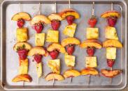 <p>Turn summer's best into a dessert that will definitely impress.</p><p>Get the <a href="https://www.delish.com/uk/cooking/recipes/a33061845/grilled-summer-fruit-kebabs-recipe/" rel="nofollow noopener" target="_blank" data-ylk="slk:Grilled Summer Fruit Skewers;elm:context_link;itc:0;sec:content-canvas" class="link ">Grilled Summer Fruit Skewers</a> recipe.</p>