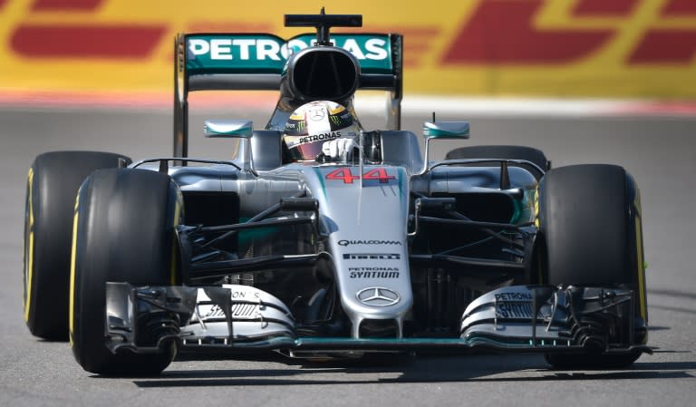 Britain's Lewis Hamilton topped the times in second free practice for the Russian Grand Prix on April 29, 2016