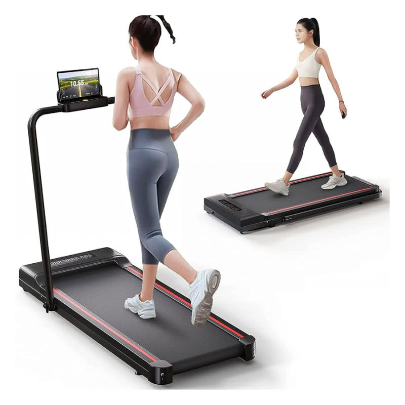 <p>Courtesy of Amazon</p><p>The October Prime Day sale offers a great opportunity to score a high-quality walking treadmill at a good price. These are not for intense workouts, but more so to ensure you stay active throughout the day. Many folks who work from home use one of these under a <a href="https://clicks.trx-hub.com/xid/arena_0b263_mensjournal?q=https%3A%2F%2Fwww.amazon.com%2FFLEXISPOT-Essential-Whole-Piece-Controller-Adjustable%2Fdp%2FB09MYJL9HX%3FlinkCode%3Dll1%26tag%3Dmj-yahoo-0001-20%26linkId%3D03da913281ff51cadff56e1b3eaabc36%26language%3Den_US%26ref_%3Das_li_ss_tl&event_type=click&p=https%3A%2F%2Fwww.mensjournal.com%2Fhealth-fitness%2Famazon-october-prime-day-2023-best-fitness-equipment-deals%3Fpartner%3Dyahoo&author=Joe%20Wuebben&item_id=ci02cb77b4a0002758&page_type=Article%20Page&partner=yahoo&section=Home%20Gym&site_id=cs02b334a3f0002583" rel="nofollow noopener" target="_blank" data-ylk="slk:standing desk;elm:context_link;itc:0;sec:content-canvas" class="link ">standing desk</a> to log steps or even jog up to 7.6 mph during office hours when they'd otherwise be stuck to a chair or worse—their bed. Slim and easily stored under a bed or couch, or inside a closet, this Sperax walking treadmill makes a great companion. </p>