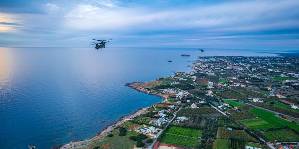 Army CH-47 Chinook helicopter over Cyprus