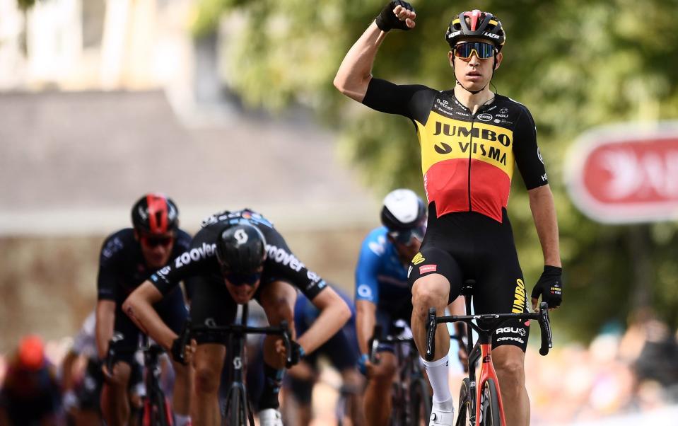 Wout van Aert - Wout van Aert charges into Tour of Britain leader's jersey after sprinting to stage one victory - GETTY IMAGES