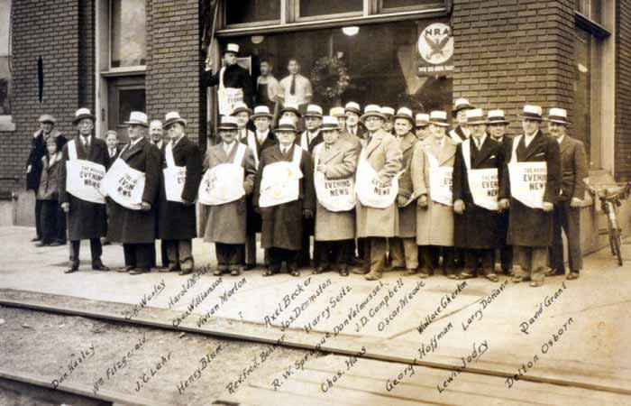 Members of the Monroe Exchange Club’s Old Newsboys project was a Goodfellow project that started in 1932.  The Monroe Knights of Columbus #1266 joined the Exchange Club in selling newspapers during the holidays in 1956.