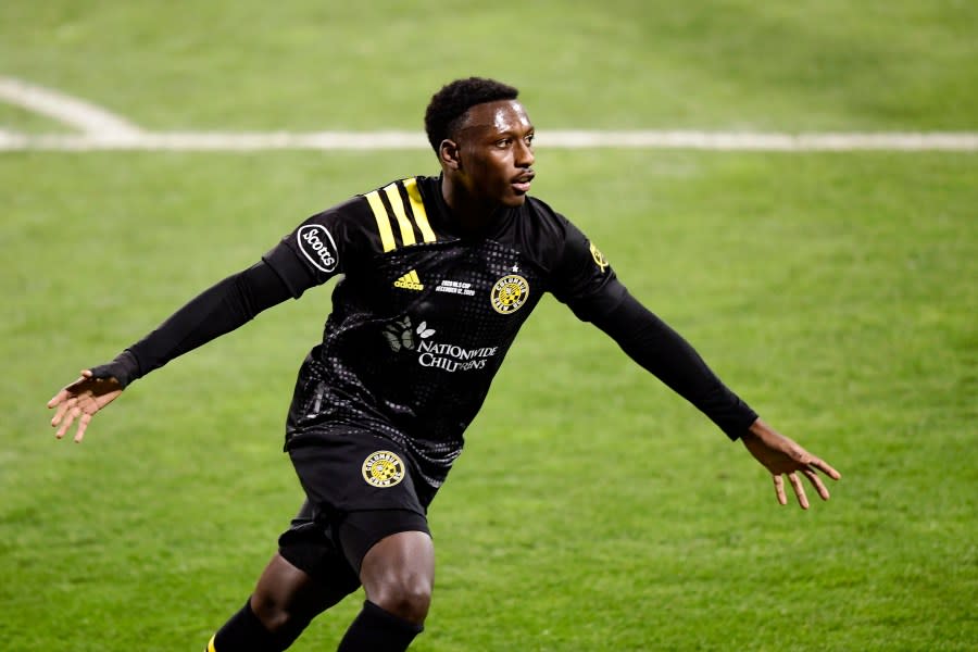 COLUMBUS, OHIO – DECEMBER 12: Derrick Etienne #22 of Columbus Crew celebrates his goal in the first half during the MLS Cup Final between the Columbus Crew and the Seattle Sounders at MAPFRE Stadium on December 12, 2020 in Columbus, Ohio. Columbus Crew won 3-0. (Photo by Emilee Chinn/Getty Images)