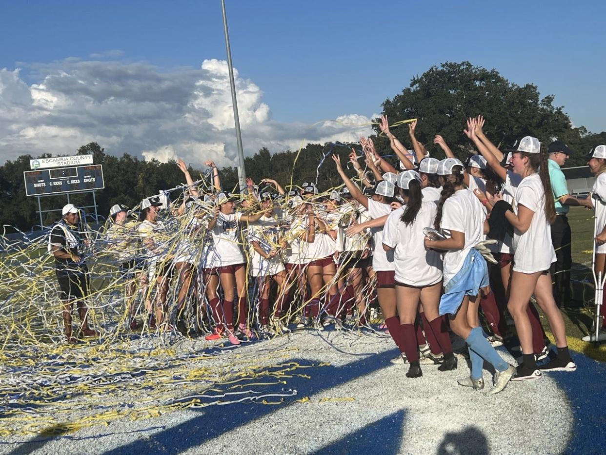Confetti rains from the sky as the University of South Carolina women's soccer celebrates after winning the SEC Tournament Championship on Sunday, Nov. 6, 2022 from the Ashton Brosnaham Soccer Complex.