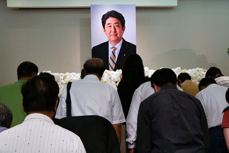 Mourners pay their respects to late former Japanese Prime Minister Shinzo Abe, in Taipei