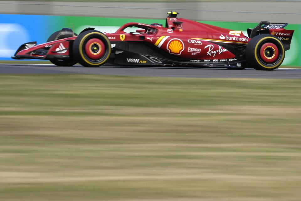 Ferrari driver Carlos Sainz of Spain steers his car during the Japanese Formula One Grand Prix at the Suzuka Circuit in Suzuka, central Japan, Sunday, April 7, 2024. (AP Photo/Hiro Komae)