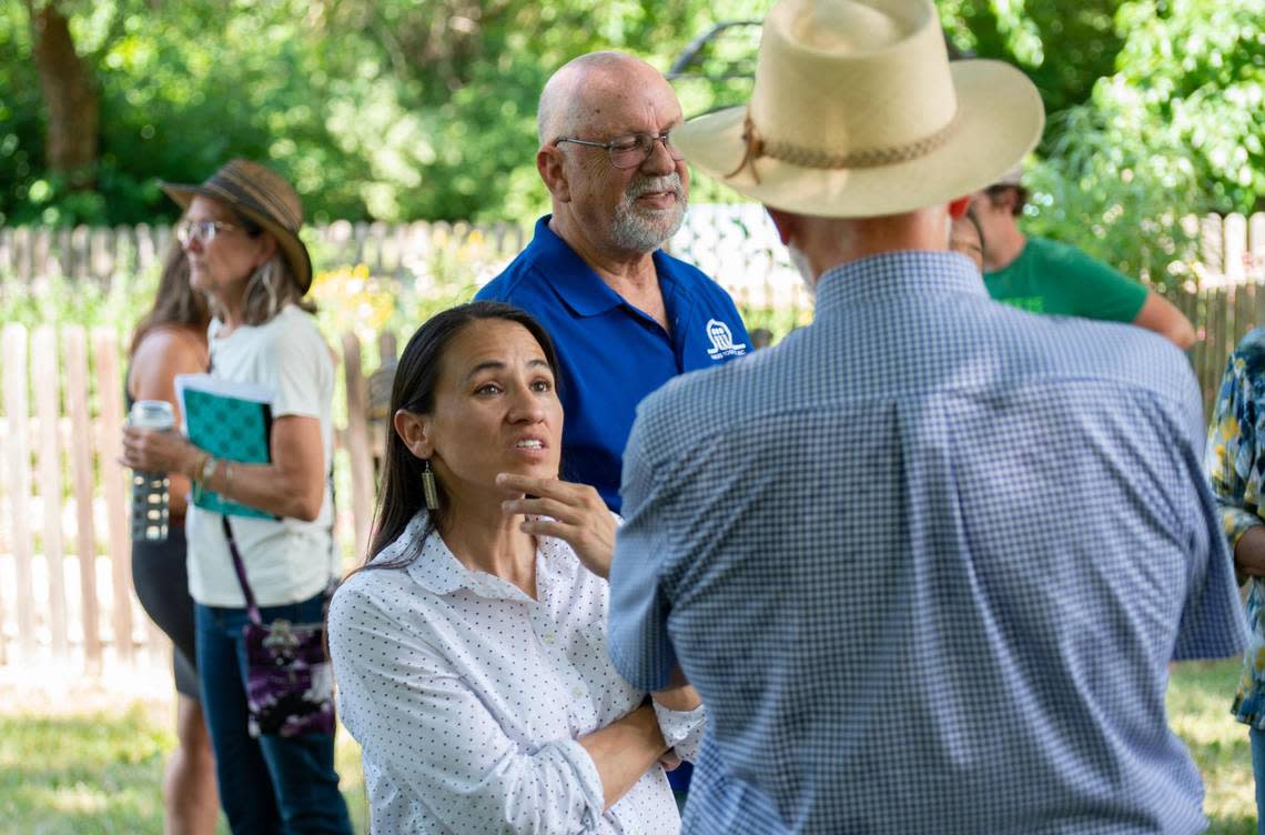 Democratic Rep. Sharice Davids tours a local farm in Paola, Kansas, where she talked with Miami County residents on Wednesday, July, 6 2022.