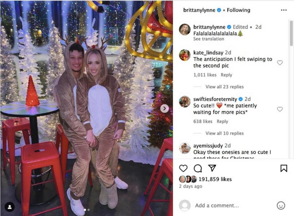 Kansas City Chiefs quarterback Patrick Mahomes and his wife, Brittany Mahomes, partied with other players and their significant others at Miracle on Main Friday night.