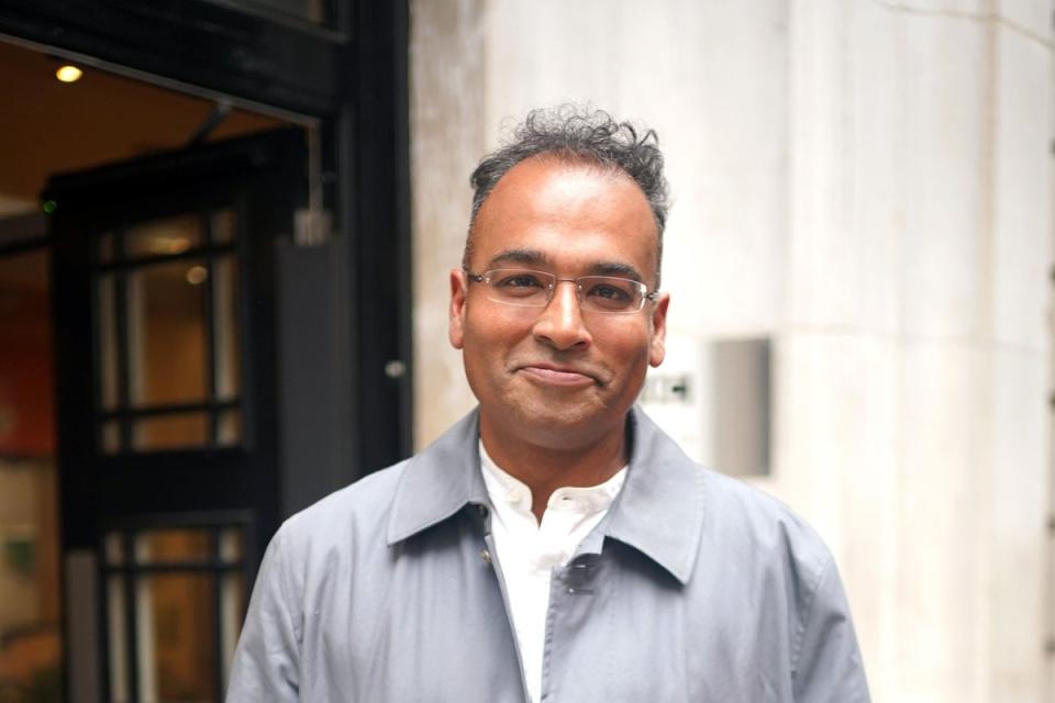 Krishnan Guru-Murthy outside Wogan House in London, after he was announced by Claudia Winkleman as the fourth confirmed celebrity(Yui Mok/PA) (PA Wire)