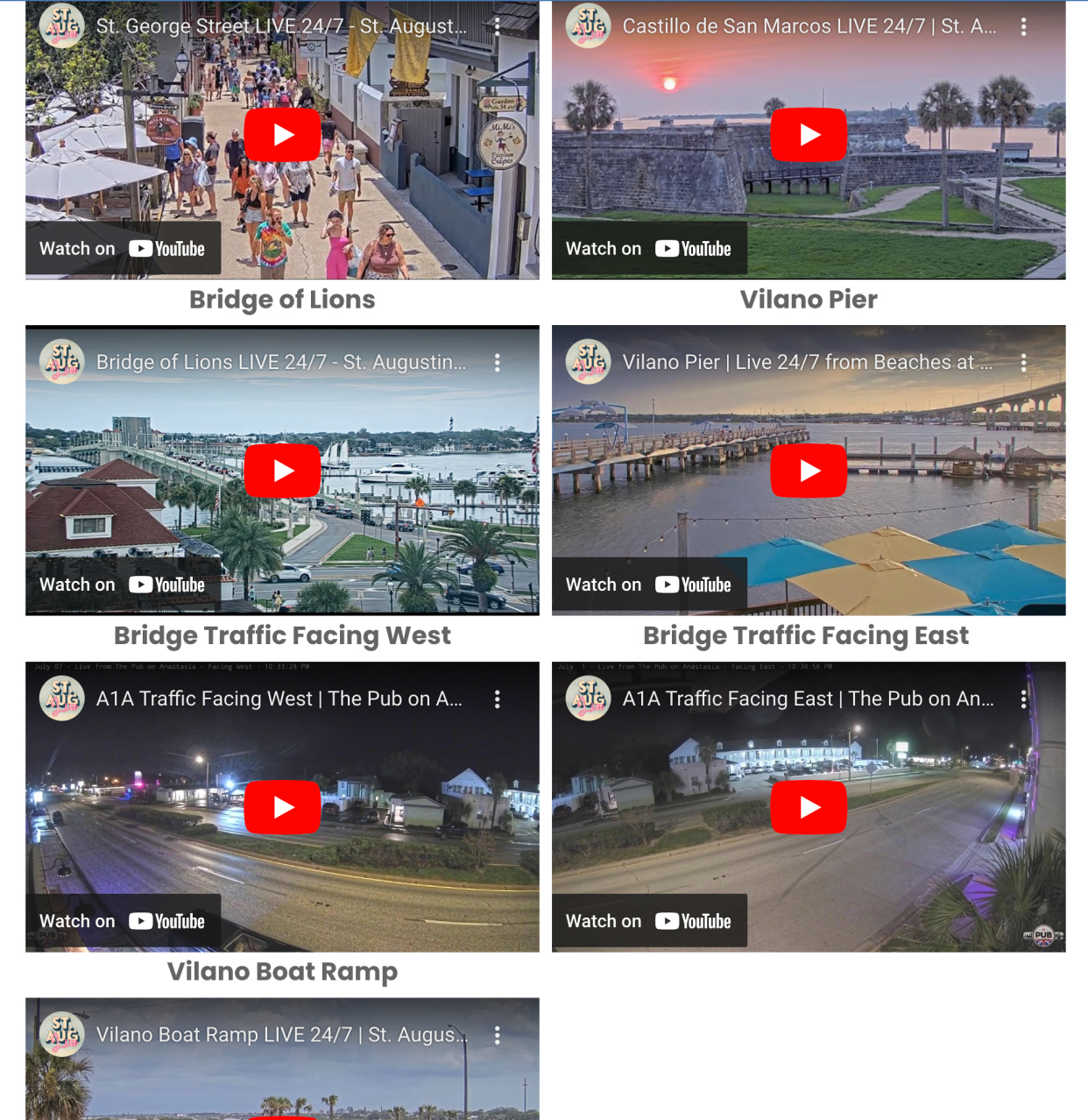 St. Augustine Live recently launched webcams observing these high-profile locations in St. Johns County.