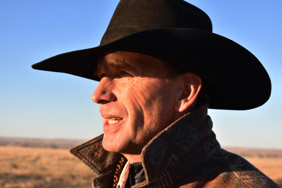 Troy Heinert, executive director of the InterTribal Buffalo Council, stands outside of the bison corrals at Badlands National Park, S.D., on Oct. 13, 2022, near Wall S.D. Heinert’s organization has helped bring back bison to dozens of Native American tribes. (AP Photo/Matthew Brown)