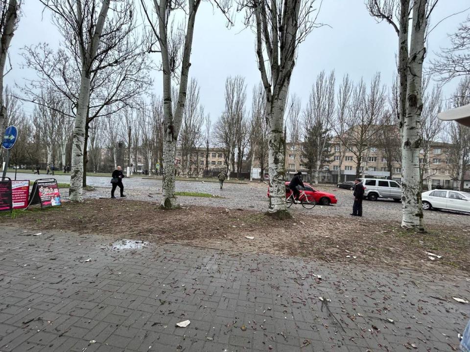 The consequences of the explosions reported in the Russian-occupied city of Melitopol, southern Ukraine, on March 27, 2023. (Melitipol Mayor Ivan Fedorov via Telegram)