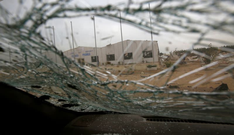 Damages at a civilian airport under construction after air strike, in Kerbala