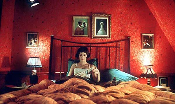 Amelie's crimson bedroom, features quirky animal wall art and vintage furniture finds. (Amelie, UGC-Fox Distribution)