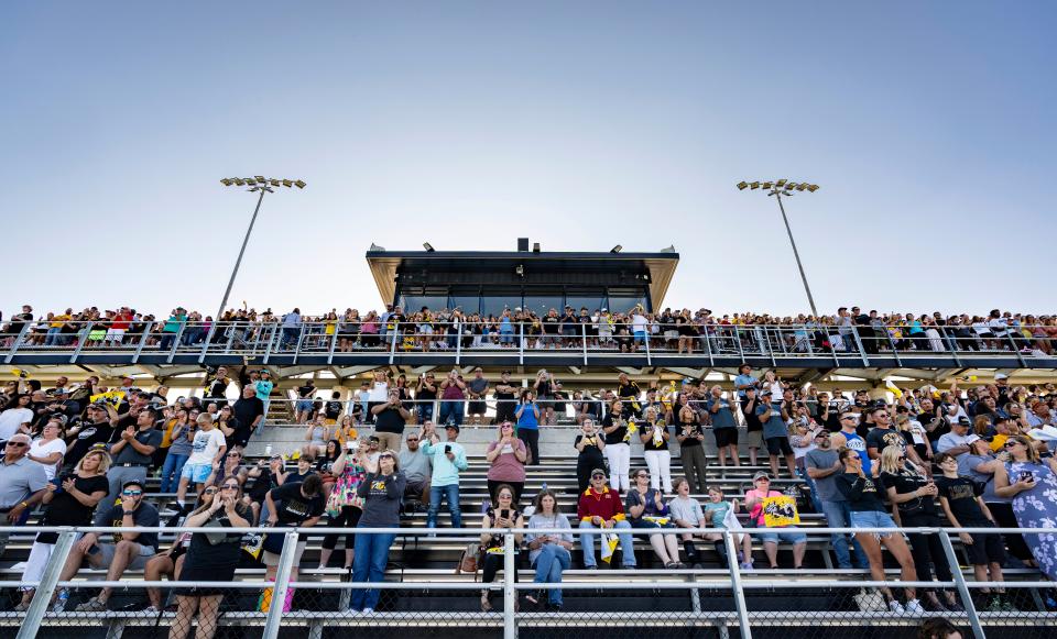 The Southeast Polk school district hosts an opening celebration at its new stadium in Pleasant Hill on Thursday, Aug. 17, 2023.
