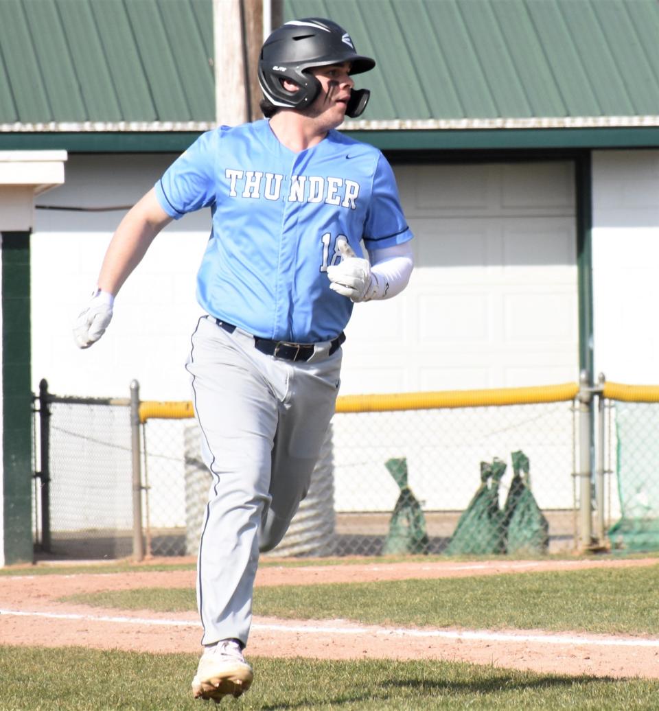 Luca Skinner hit two home runs and two doubles Tuesday as Central Valley Academy beat Little Falls 17-9 for its first win of the season.