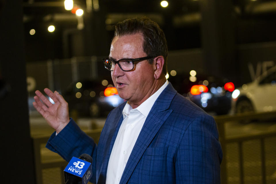 Resorts World Las Vegas President Scott Sibella speaks at the Resorts World Boring Company station, July 11, 2022, in Las Vegas. Former top executive at Las Vegas Strip casinos, Sibella, faces a judge in Los Angeles on Wednesday, May 8, 2024, and possible federal prison time after pleading guilty to violating federal anti-money laundering rules. (Chase Stevens/Las Vegas Review-Journal via AP)