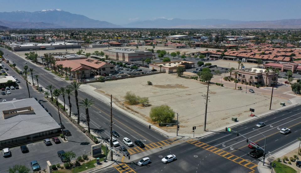 This empty lot at the northwest corner of Dr. Carreon Blvd. and Monroe St. has been approved by the Indio Planning Commission to be developed into a Tower Market and gas station.  It would become the fourth gas station within a mile of each other in Indio, Calif., April 25, 2023. 