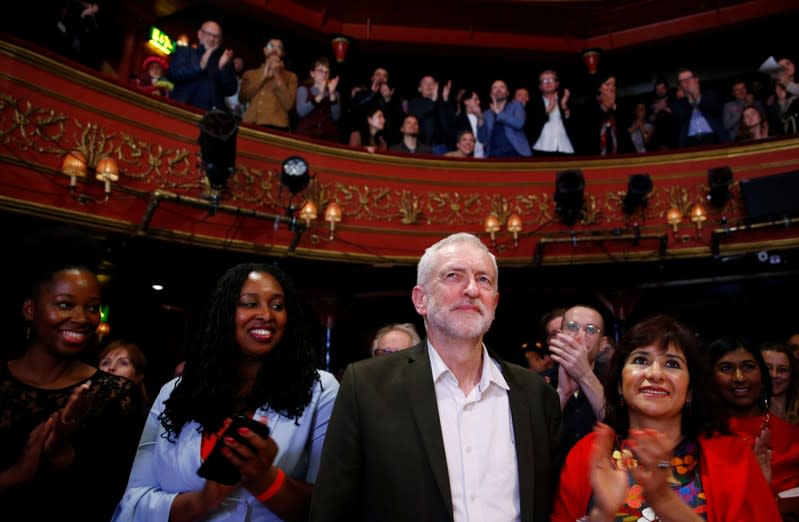 Leader of the Labour Party Jeremy Corbyn speaks at the Theatre Royal in London