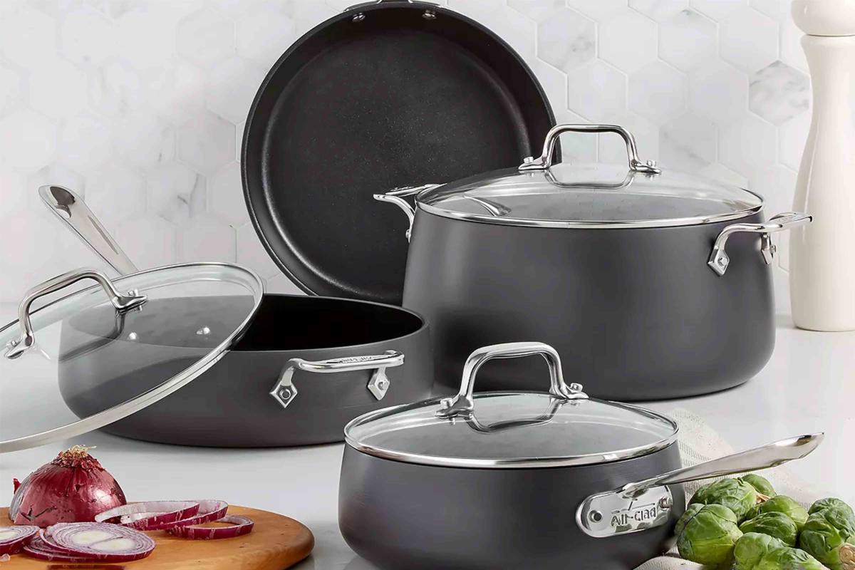 All-Clad HA1 Hard Anodized Nonstick Cookware Set 8 Piece Induction Pots and  Pans Black - Yahoo Shopping