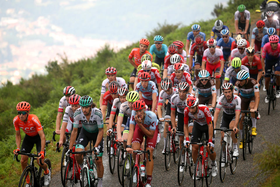 FOIX-PRAT-D´ALBIS, FRANCE - JULY 21: Serge Pauwels of Belgium and CCC Team / Koen de Kort of The Netherlands and Team Trek-Segafredo / Daniel Oss of Italy and Team Bora-Hansgrohe / Nils Politt of Germany and Team Katusha-Alpecin / Thomas De Gendt of Belgium and Team Lotto Soudal / Florian Vachon of France and Team Arkea-Samsic / Mathias Frank of Switzerland and Team AG2R La Mondiale / Ilnur Zakarin of Rusia and Team Katusha-Alpecin / Luis Leon Sanchez of Spain and Astana Pro Team / Jasper Stuyven of Belgium and Team Trek-Segafredo / Alberto Bettiol of Italy and Team EF Education First / Peloton / during the 106th Tour de France 2019, Stage 15 a 185 km stage from Limoux to Foix Prat d'Albis 1205m / TDF / #TDF2019 / @LeTour / on July 21, 2019 in Foix Prat d'Albis, France. (Photo by Chris Graythen/Getty Images)