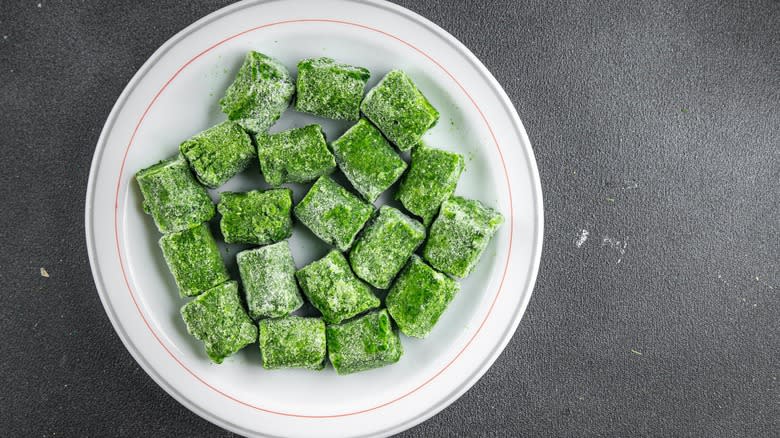 plate of frozen spinach