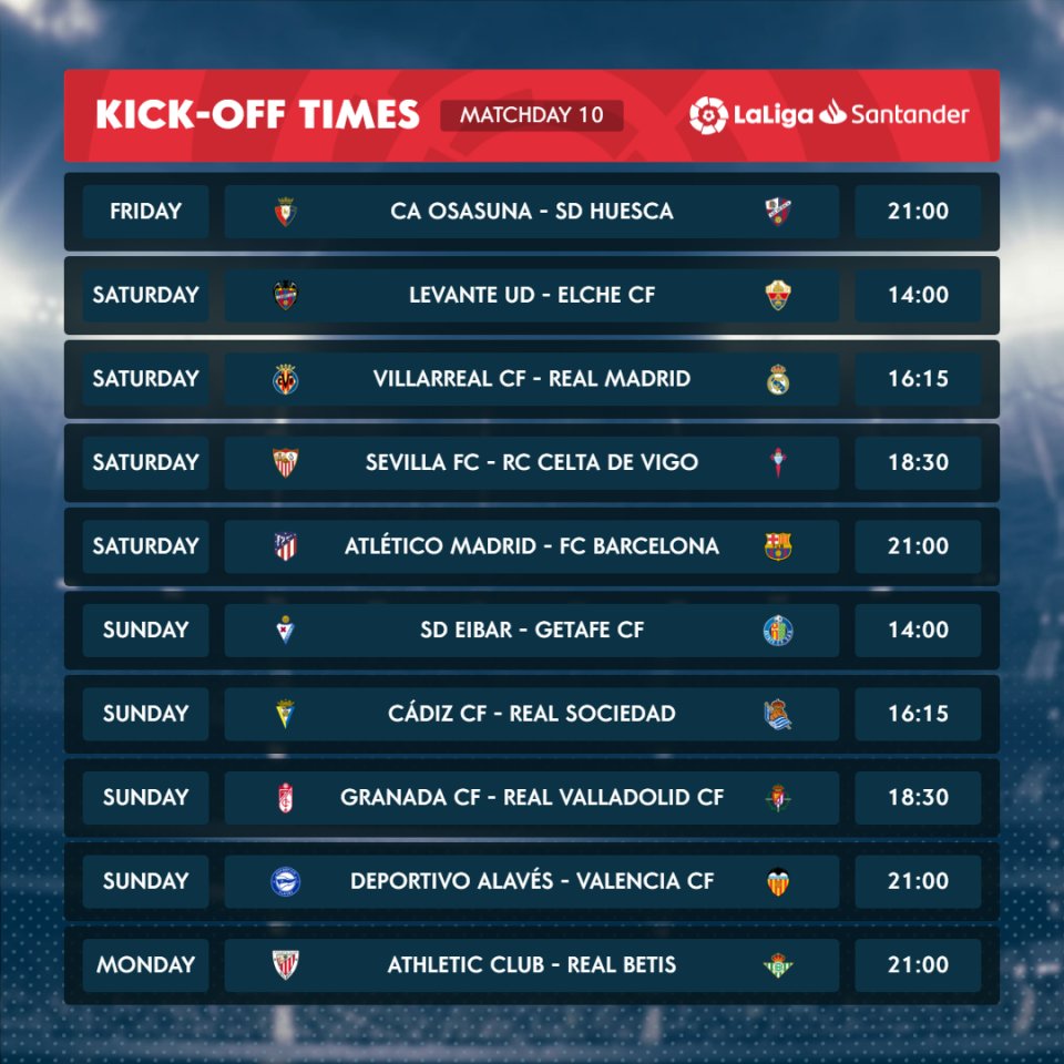 <p>This weekend’s fixture list</p>LaLiga