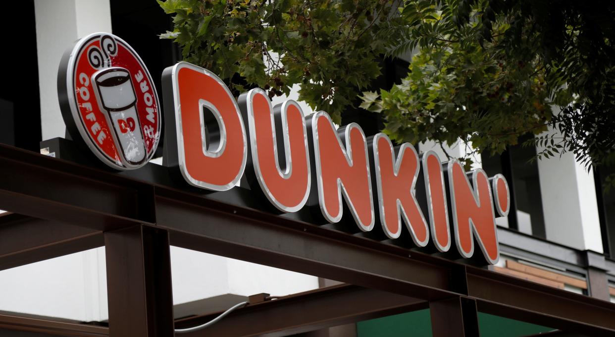 The sign of a Dunkin' store, the first since a rebranding by the Dunkin' Donuts chain, is pictured ahead of its opening in Pasadena, California, U.S., August 2, 2017.