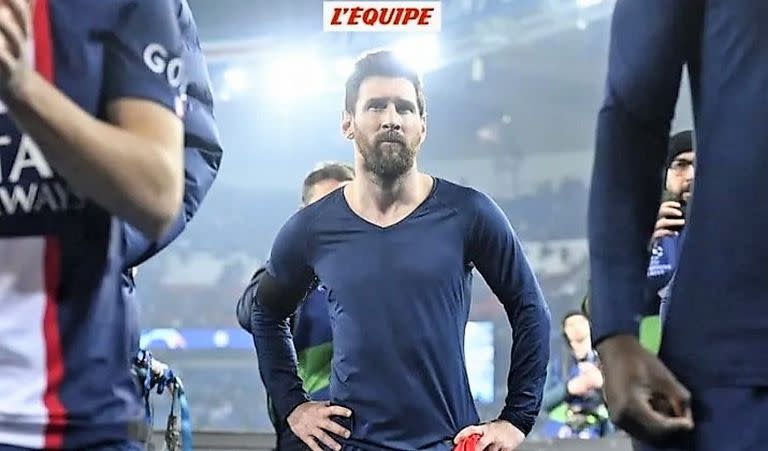 La imagen de impotencia de Messi en la tapa del diario L'Equipe