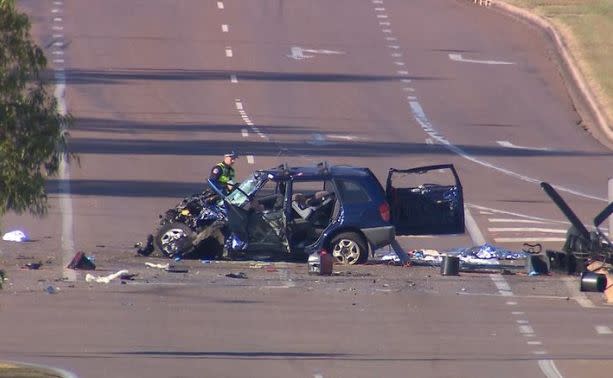 The Rav4 in which the 21-year-old and seven-year-old were travelling in after colliding with a Ford Ranger in Berrimah. 