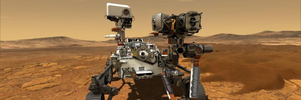 NASA於近期研究發現，直升機在火星上飛行的時候，旋轉的螺旋槳足以讓周圍的空氣發出藍光。   圖：翻攝自NASA毅力號推特