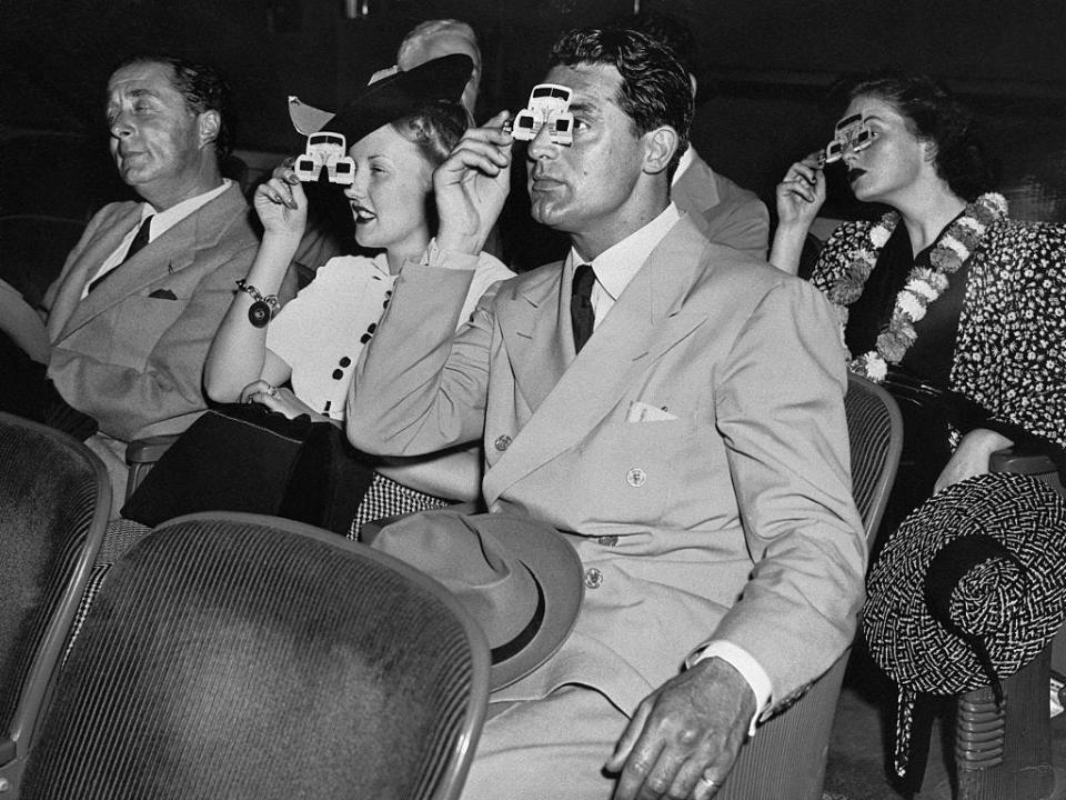 Cary Grant and Phyllis Brooks at the Polaroid movie in the Chrysler Building at the New York World Fair in 1939