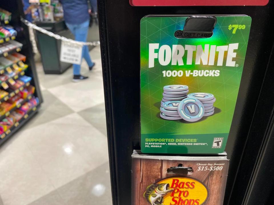 V-bucks, the in-game currency of Fortnite, sold at a Harris Teeter in Durham, North Carolina.