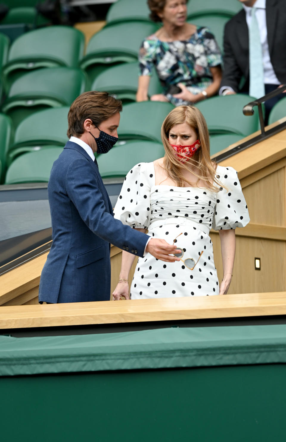 LONDON, ENGLAND - JULY 08: Edo Mapelli Mozzi and Princess Beatrice, Mrs Edoardo Mapelli Mozzi attend Wimbledon Championships Tennis Tournament at All England Lawn Tennis and Croquet Club on July 08, 2021 in London, England. (Photo by Karwai Tang/WireImage)