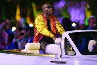 Tinie Tempah performs during the Closing Ceremony on Day 16 of the London 2012 Olympic Games at Olympic Stadium on August 12, 2012 in London, England. (Photo by Scott Heavey/Getty Images)