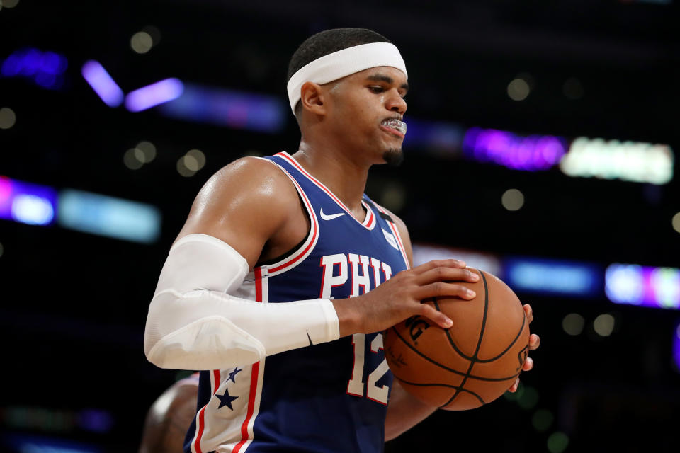 During a short interview on Monday, Tobias Harris called on Kentucky attorney general Daniel Cameron to arrest the cops involved in Breonna Taylor’s death. (Katelyn Mulcahy/Getty Images)