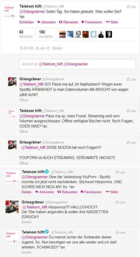 Das Netz feierte den Dialog zwischen Griesgrämer und Telekom. (Bild: Screenshot)