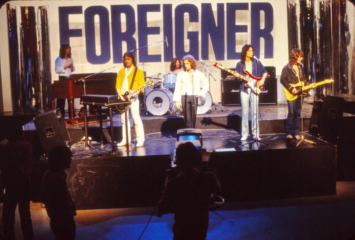 Drummer Dennis Elliot with hard rockers Foreigner onstage in Australia in 1978.