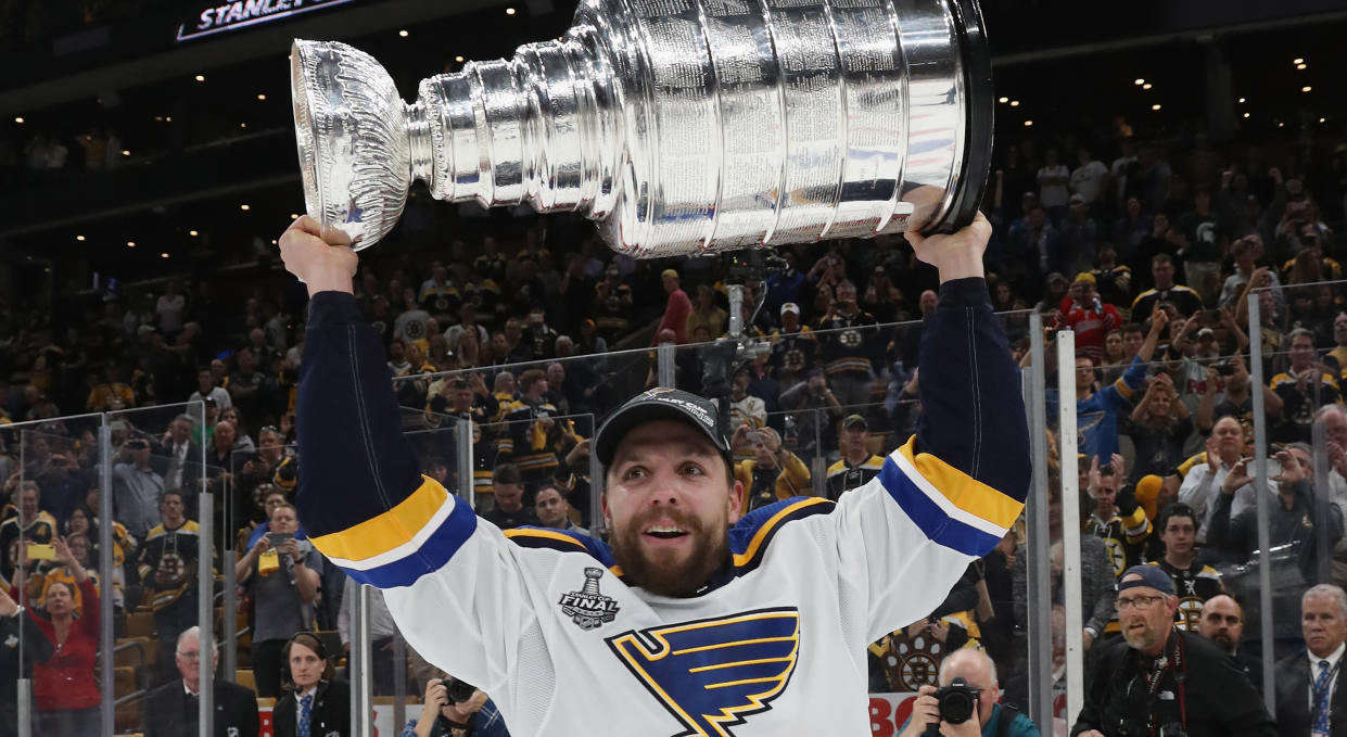 David Perron put the ultimate hockey prize on the line in a road hockey game on Tuesday. (Bruce Bennett/Getty Images)