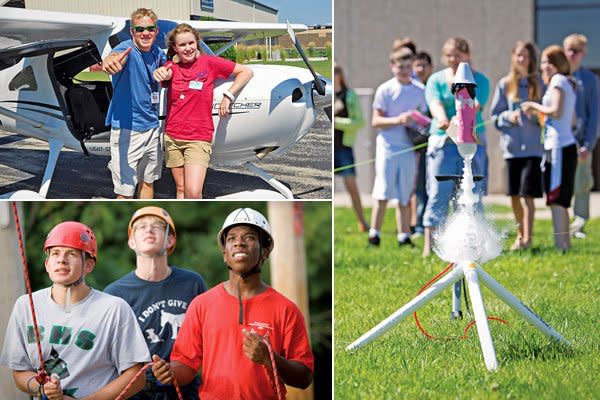 <div class="caption-title">Air Academy Camps</div>Who: ages 12-18 <br> Where: Oshkosh, Wis. <br> Cost: $690-$1,150 <br> <div class="caption-credit"> Photo by: Experimental Aircraft Association</div><br> What: Air Academy Camps are an introduction to aviation through study, demonstration and flight simulation. Campers learn about aviation history and science. They build and fly their own models of hot-air balloons, balsa gliders and rockets, and they take trips aboard an airplane and a helicopter.