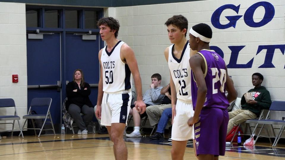 Dominic (50) and Dawson (12) Scharer combined to score 30 of Hillsdale Academy's 41 points in their win over Concord.