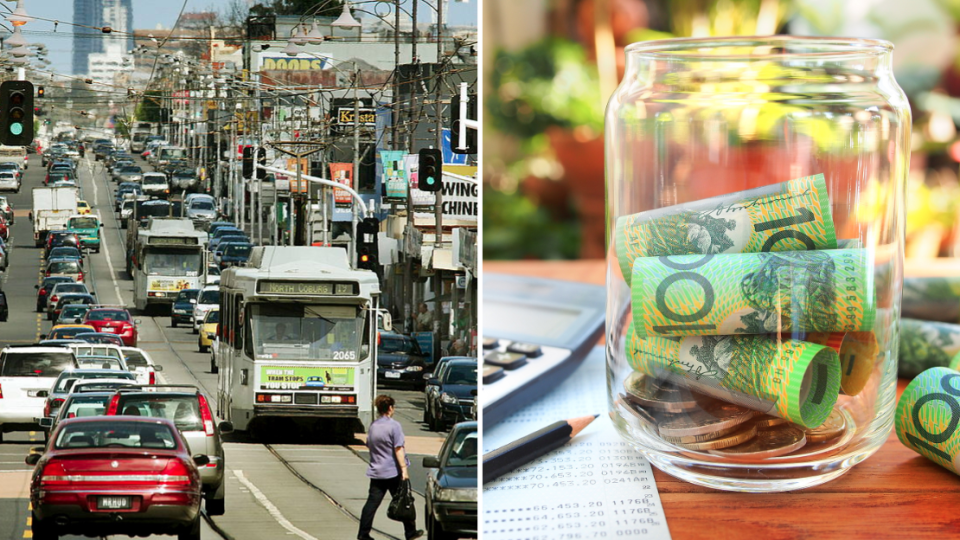 Pictured: Busy Australian street, Australian coin jar. Images: Getty