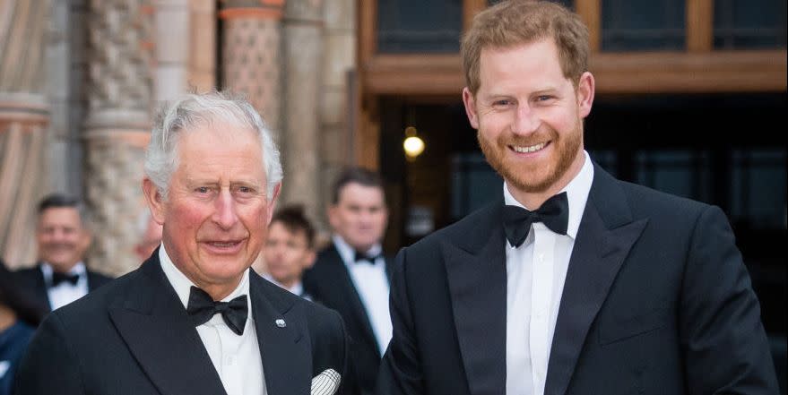 london, england april 04 prince charles, prince of wales and prince harry, duke of sussex attend the our planet global premiere at natural history museum on april 04, 2019 in london, england photo by samir husseinsamir husseinwireimage